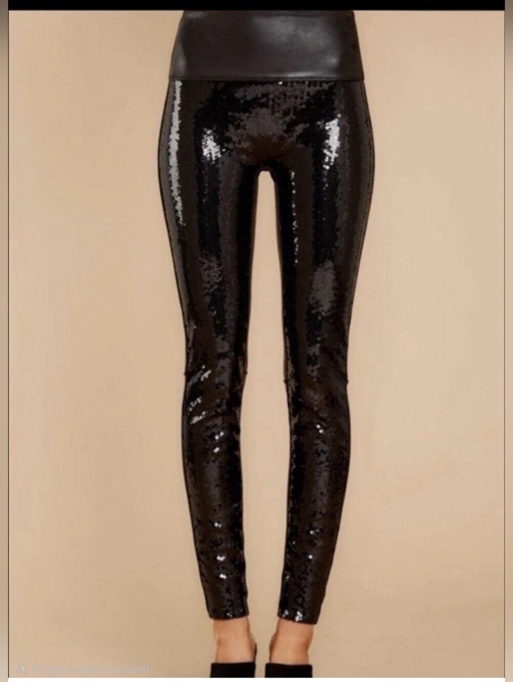 SPANX Black Sequin High-Waist Faux Leather Leggings Size S, New W/O Tag!
